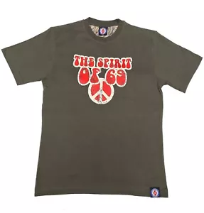 Rare Spirit of 69 Premium Mens Peace Slim-Fit Olive Woodstock Paisley T-Shirt - Picture 1 of 6