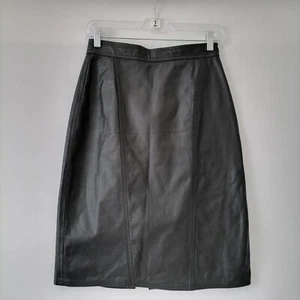 Vintage 80's Winlit Women's Black Leather Western Gothic Pencil Skirt Size 10 - Picture 1 of 6