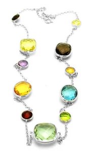 14K White Gold Necklace With Faceted Gemstones 20 Inches - Picture 1 of 2