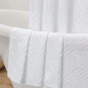 Diamo White Shower Curtains - Geom Tufted Textured Heavy Duty Thick Fabric Sh... - Picture 1 of 8