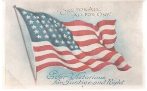 c1940s WW2 Era Patriotic One For All, All For One American Flag Postcard Vintage - Picture 1 of 1