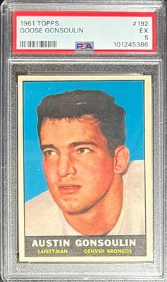 EX EXCELLENT PSA 5 1961 TOPPS GOOSE GONSOULIN #192 DENVER BRONCOS - Image 1 of 2