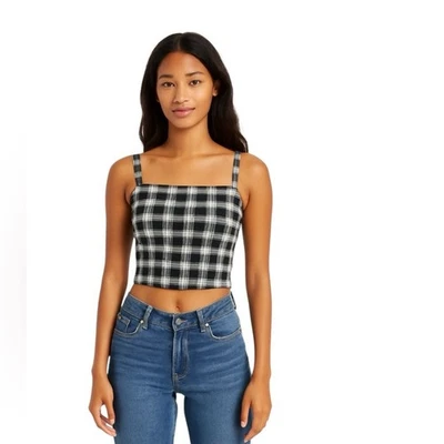 Hollister - Camiseta sin mangas recortada a cuadros blanca y negra Y2K talla M Foto 1 de 4