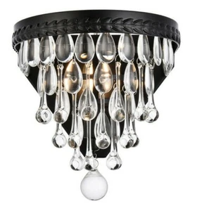 Wall Sconce Black With Clear Glass Crystals Bedroom Bathroom or Dining Room 9" - Picture 1 of 7