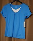 Kim Rogers Oxy Blue & White Short Sleeve Round Neck 100% Cotton Top Size L ..NWT