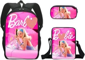 2023 Barbie Backpacks for Kids, 3 Set Pink Shoulders Schoolbag, Pencil Case Set