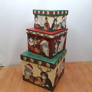 Kitty Christmas Stacking Nesting Boxes W/ Jewelry Trinket trays - Picture 1 of 16