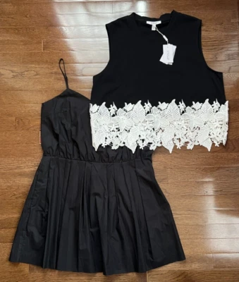 Vestido Derek Lam 10 Crosby Lea 2 en 1 en top de punto negro y vestido de popelina talla 16 Nuevo con etiquetas Foto 1 de 4