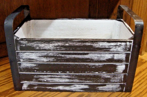 Farmhouse Wooden Basket L12"xW6.7"xH6" Black w/Chalked Finish~Double Handles 868 Cover