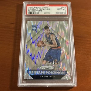 2015-16 Panini Prizm Kristaps Porzingis Flash Prizm PSA 10 #348 Rookie RC - Picture 1 of 2