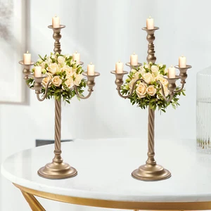 2 Pcs Gold Candelabra Candle Holder Centerpieces for Tables 5 Head Tall Candles - Picture 1 of 16