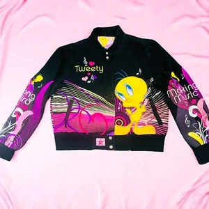 Vintage Jeff Hamilton Tweety Bird- Making Music -Bomber Jacket Sz XL - Rare 90s - Picture 1 of 16