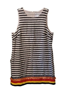 Nicole Miller New York Raffia Fringe Sleeveless Dress Size 14 Black/White Stripe - Picture 1 of 5