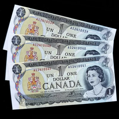 UNC 1973 Canadá $1 dólar billetes de papel moneda consecutivos prefijo como lote 3 Foto 1 de 2