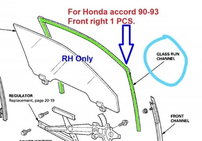 Juego de sellos de canal de funcionamiento de vidrio para Honda Accord 1990-1993 1 pieza solo delantero derecho Foto 1 de 4