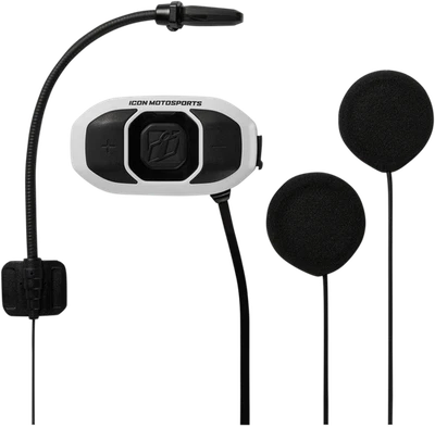 Icon RAU Black White Full Face Helmet Bluetooth 4 Way Communication System - Image 1 of 2