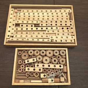 Rare Wooden German Building Set Nuts & Bolts 100+ Pieces Tinkertoy Erector Set - Picture 1 of 5