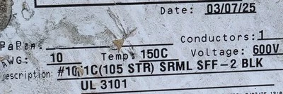 Alambre Southwire #10awg 105x30T silicona trenzada SRML SEWF-2 150C 600V negro/10 pies Foto 1 de 4
