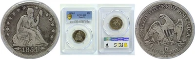 1854-O Huge O   Seated Liberty Quarter   PCGS F-12 - Image 1 of 3