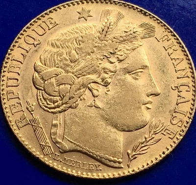 Золотая монета 10 франков Церера 22 карата 1896  - Изображение 1 из 4