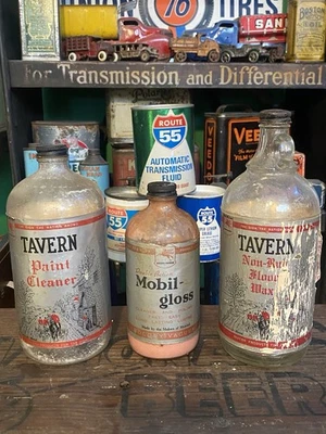 1940s Mobil posto de gasolina Socony Tavern garrafa de vidro lata de óleo antiga placa original - Imagem 1 de 4