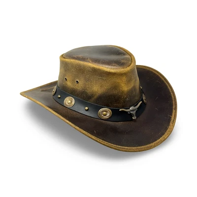 ALBSALES Lederhut Western Cowboy – Outdoor Hut Reiten, Wandern & Abenteuer Burnt Oak