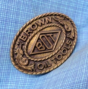 Brown Oil Tools Promo Gürtelschnalle Gas Ölfeld Vintage blau Bayou Messing TX .NOX764 - Bild 1 von 10