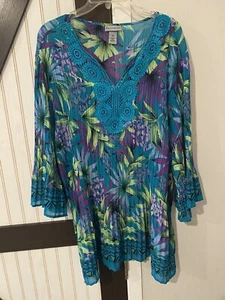 Catherines Women's Multicolor Tropical Print 3/4 sleeves V neck Blouse Size 3X - Picture 1 of 7