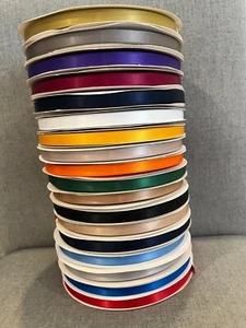 3/8" Wide x 100 Yards Single Face Single Side Satin Polyester Ribbon for Crafts - Picture 1 of 61