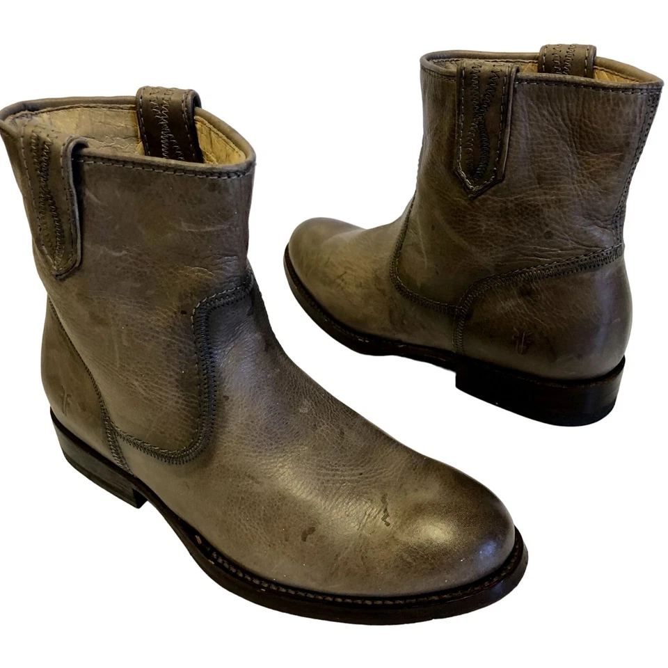 Frye $320 JAMIE STITCH Dama Gris Cuero Tirar al Tobillo Botas Cortas Zapatos 6.5 1/2 Foto 1 de 4
