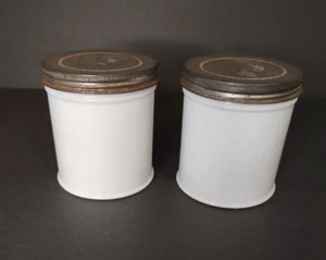 2 Vintage Milk Glass Medicine Jar W/Tin lid made in Portugal heavy - Picture 1 of 6