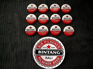 12 X BALI BINTANG BEER BOTTLE TOPS / CAPS,TSHIRT, SINGLET, STICKER,COLLECTABLE🕉 - Picture 1 of 2