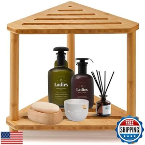 Bamboo Corner Shower Stool,2-Tier Waterproof Shower Stool for Inside Shower S - Picture 1 of 5