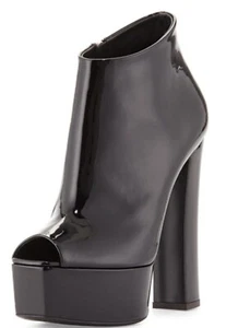 GIUSEPPE ZANOTTI LAVINIA BLACK PATENT LEATHER ANKLE PEEPTOE BOOT SIZE 40 - Picture 1 of 6