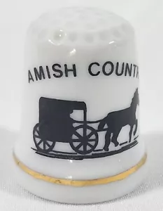 Vintage Amish Country/ Horse And Buggy Silhouette Souvenir Thimble Gold Trim - Picture 1 of 3
