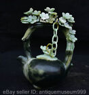 7.6" Rare Chinese Natural Dushan Jade Carved Flower Teapot Statue Sculpture