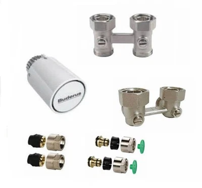 Buderus Ventil Heizkörper Set Thermostatkopf Hahnblock Eck- Durchgangform - Bild 1 von 4