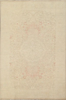 Vegetable Dye Peshawar Chobi Rug 6x8 Ft Handmade Beige Transitional Wool Carpet - Image 1 of 4