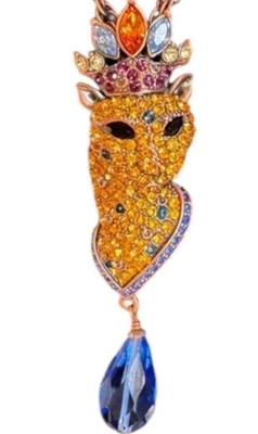 Collar llamativo único colgante gato estrás tono cobre cristal AZUL 14" Foto 1 de 4