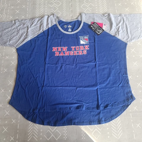 Majestic Ladies New York Rangers Shirt Size 3XL Blue Solid Short Sleeve Cover