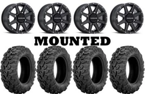 Kit 4 Sedona Mud Rebel R/T 25x8-12/25x10-12 on Raceline Hostage Matte Black H700 - Picture 1 of 5