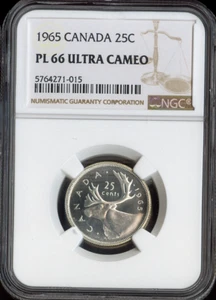 Canadá 1965 25 centavos 25C NGC PL66 calidad ultra camafeo - Imagen 1 de 2