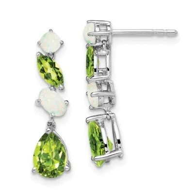 22.75mm 14k White Gold Peridot and Opal Dangle Earrings - Image 1 of 4