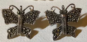 925 STERLING Silver Marcasite Butterfly Earrings . Beautiful Dezigns By Zetroc - Picture 1 of 5