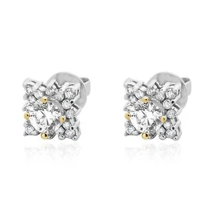 18 Karat White Gold Diamond Cluster Stud Earrings - Picture 1 of 4
