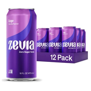 Soda Zevia Zero Sugar, uva, latas de 16 oz (paquete de 12) - endulzada naturalmente - Imagen 1 de 12