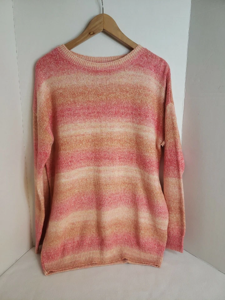 BP. Suéter Pullover Para Mujer Rosa Melocotón Rayas Manga Larga, Talla M Nuevo Sin Etiquetas Foto 1 de 4