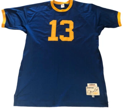 Camiseta deportiva vintage Adidas talla 60 4XL oro anillo alto 1974 True School Joe Montana azul Foto 1 de 4