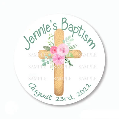 Etiquetas adhesivas personalizadas florales cruz bautizo fiesta favores 3 tallas Foto 1 de 3