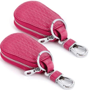2Pcs Leather Car Key Case Universal Key Fob Holder Bag with Key Chain Metal Hook - Picture 1 of 10